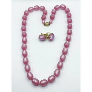 Newhouse Pink Purple Lucite Moonglow Necklace And Earrings
